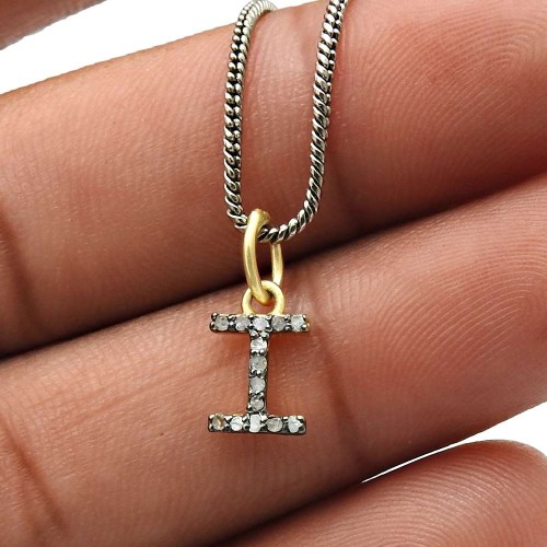 Gold Plated 925 Sterling Silver Diamond Alphabet Letter Pendant Ethnic Jewelry