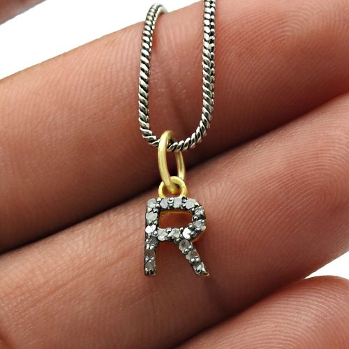 Diamond Alphabet Letter Pendant Pleasing Gold Plated 925 Sterling Silver Antique Jewelry