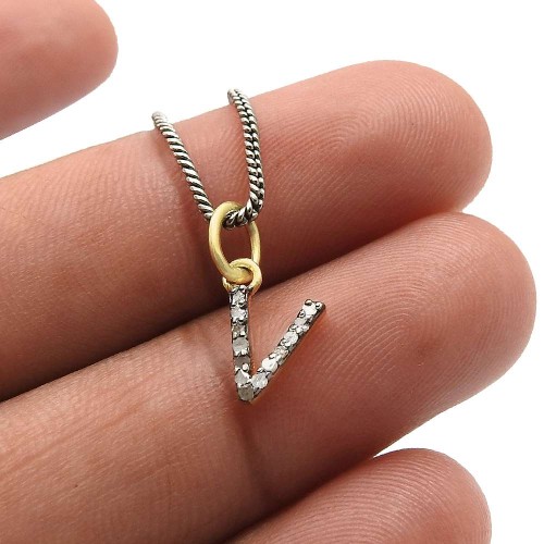 Alphabet Pendant Beautiful Gold Plated 925 Sterling Silver Diamond Traditional Jewelry