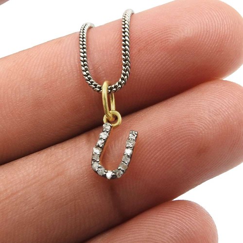 Party Wear Letter Pendant Gold Plated 925 Sterling Silver Diamond Jewelry