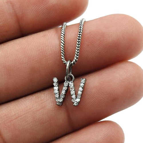 Party Wear Letter Pendant Black Rhodium Plated 925 Sterling Silver Diamond Jewelry