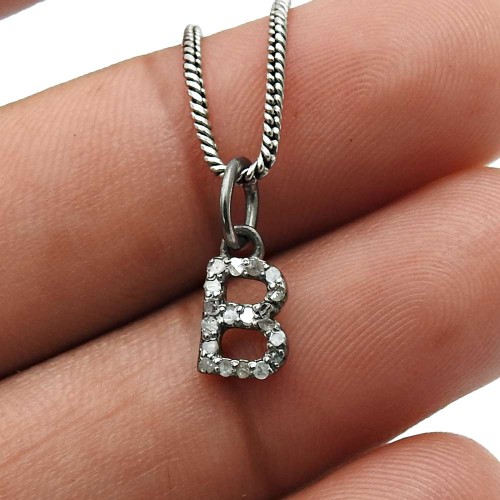 Party Wear Black Rhodium Plated 925 Sterling Silver Diamond Letter Pendant Handmade Jewelry