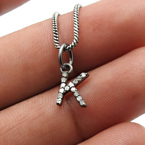 Diamond Letter Pendant Trendy Black Rhodium Plated 925 Sterling Silver Vintage Style Jewelry