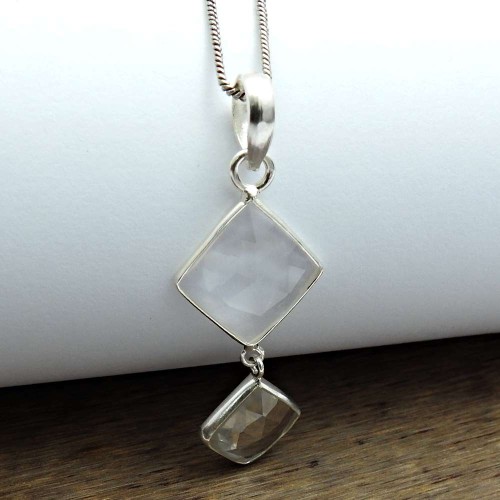 Cushion Crystal Gemstone Pendant For Women 925 Sterling Silver Jewelry J6