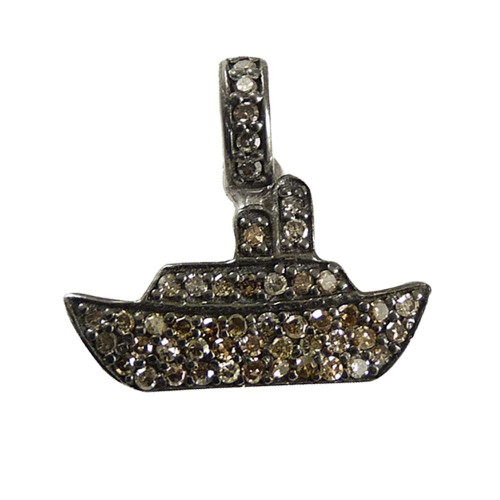 Fabulous Single Cut Diamond 925 Sterling Silver Boat Pendant