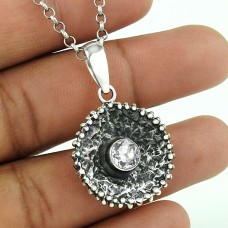 Lustrous 925 Sterling Silver Crystal Gemstone Pendant Ethnic Jewellery