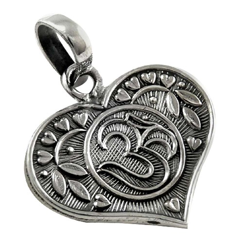 Heart Shape! Handmade 925 Sterling Silver OM Pendant