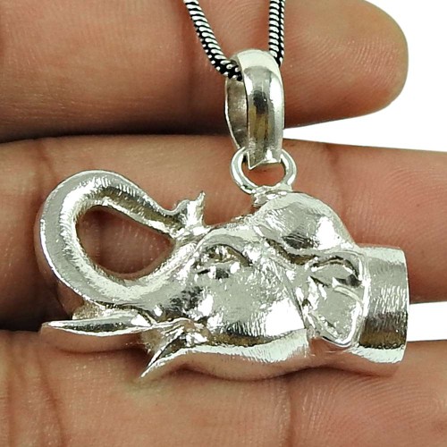 Graceful 925 Sterling Silver Elephant Pendant Handmade Silver Jewellery
