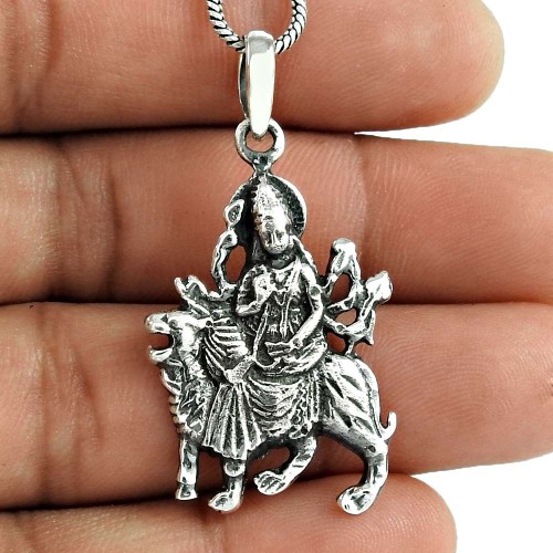 Handmade 925 Sterling Silver Goddess Durga Pendant Exporter
