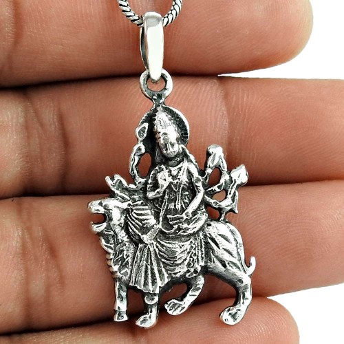Handmade 925 Sterling Silver Goddess Sherawali Pendant