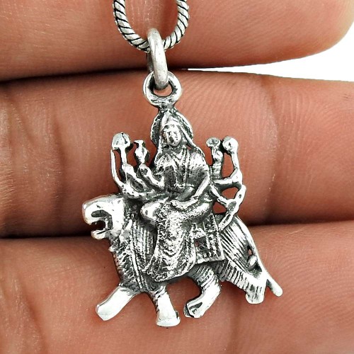 Goddess Sherawali 925 Sterling Silver Pendant