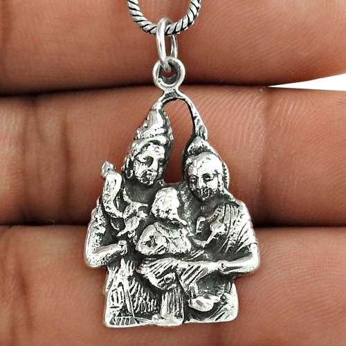 Engaging!! Shiv, Parvati and Ganesh 925 Sterling Silve Pendant