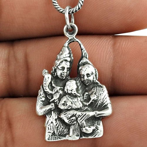 Good Fortune!! Shiv, Parvati and Ganesh 925 Sterling Silve Pendant