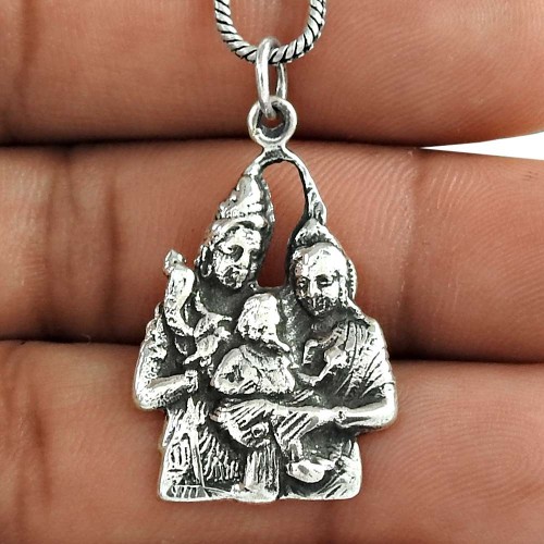 Good Looking!! Shiv, Parvati and Ganesh 925 Sterling Silve Pendant