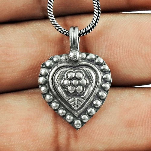925 Sterling Silver Oxidised Jewellery Traditional Heart Pendant