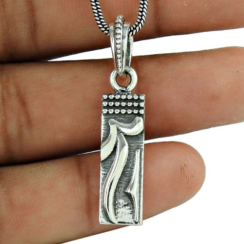 Geometric Pendant Women Gift Jewelry 925 Solid Sterling Oxidized Silver