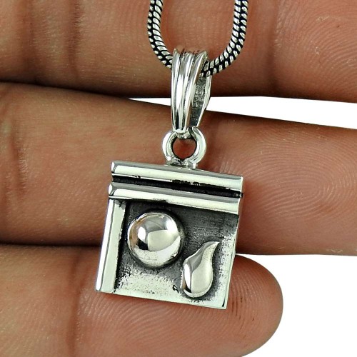 HANDMADE Indian Jewelry 925 Solid Sterling Silver Oxidized Pendant H18