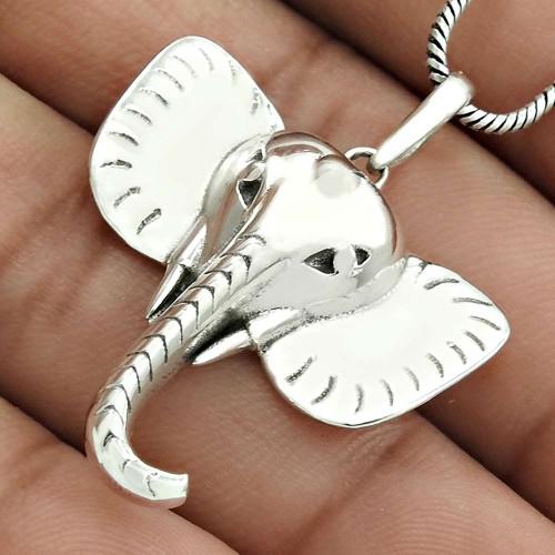 Elephant Mouth Pendant Solid 925 Sterling Silver Vintage Jewelry UJ29