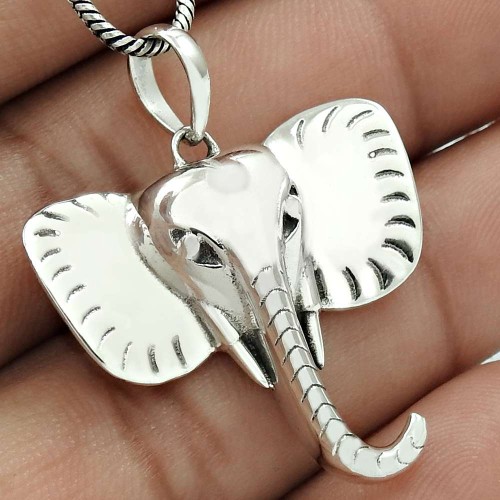 Elephant Mouth Pendant Solid 925 Sterling Silver Traditional Jewelry IK29