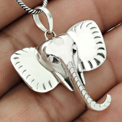 Elephant Mouth Pendant Solid 925 Sterling Silver Vintage Look Jewelry PH30