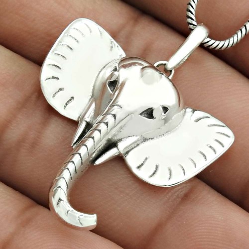 Elephant Mouth Pendant Solid 925 Sterling Silver Ethnic Jewelry WS30
