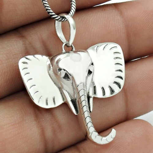 Elephant Mouth Pendant Solid 925 Sterling Silver Vintage Look Jewelry YH30