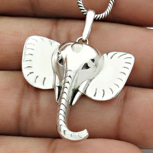 Elephant Mouth Pendant Solid 925 Sterling Silver Stylish Jewelry UJ30