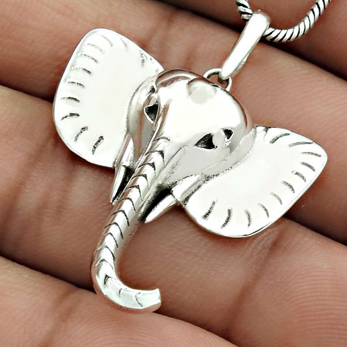 Elephant Mouth Pendant Solid 925 Sterling Silver Vintage Look Jewelry WS31