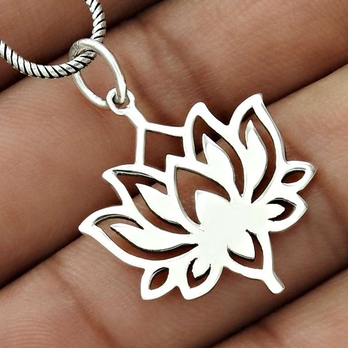 Lotus Flower Pendant Solid 925 Sterling Silver Stylish Jewelry WS33