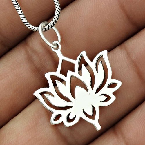 Lotus Flower Pendant Solid 925 Sterling Silver Ethnic Jewelry RF33