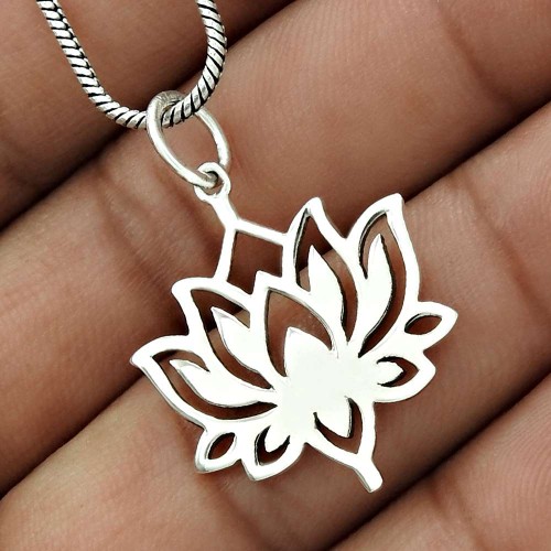 Lotus Flower Pendant Solid 925 Sterling Silver Tribal Jewelry PH34