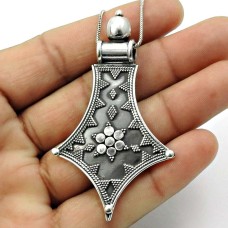 Oxidized 925 Sterling Silver Pendant Vintage Look Jewelry Q3