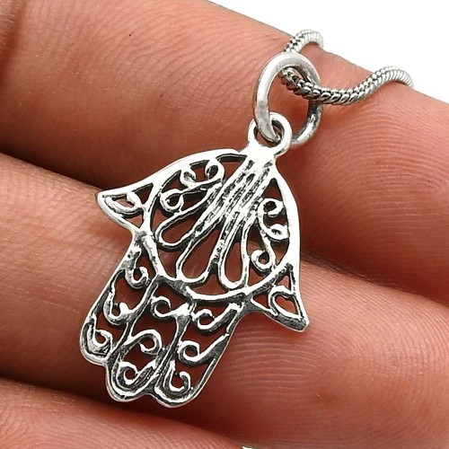 Hamsa Pendant 925 Solid Sterling Silver HANDMADE Indian Jewelry H23