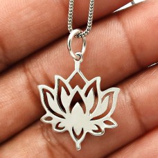 925 Sterling Silver HANDMADE Jewelry Lotus Flower Pendant N23