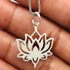 HANDMADE 925 Solid Sterling Silver Jewelry Lotus Pendant O23