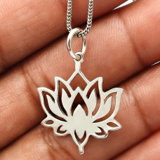925 Sterling Silver HANDMADE Jewelry Lotus Flower Pendant R23