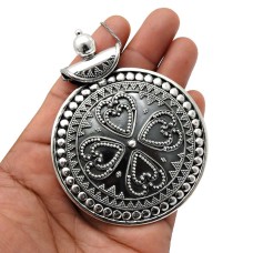 HANDMADE Indian Jewelry 925 Solid Sterling Silver Antique Pendant U23