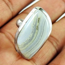 925 Silver Jewellery Beautiful Bluelace Agate Gemstone Ring