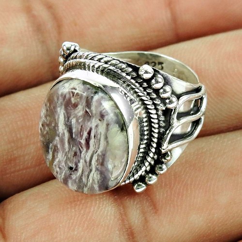 925 Silver Jewellery Ethnic Charoite Gemstone Ring Wholesaling