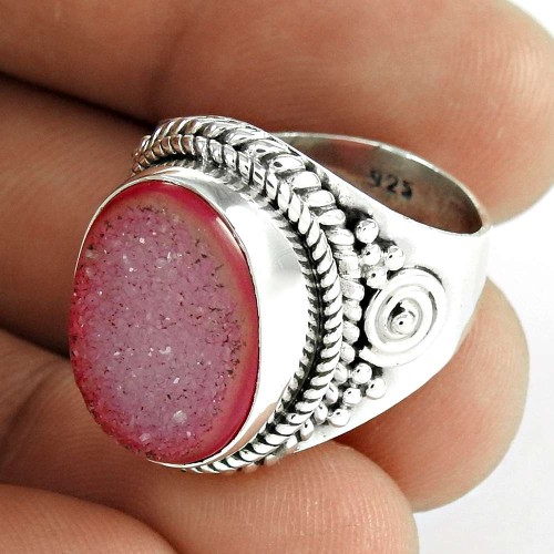 Breath Of Love!! 925 Sterling Silver Pink Druzy Ring