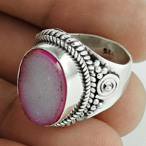 Chunky!! 925 Sterling Silver Pink Druzy Ring Fabricante