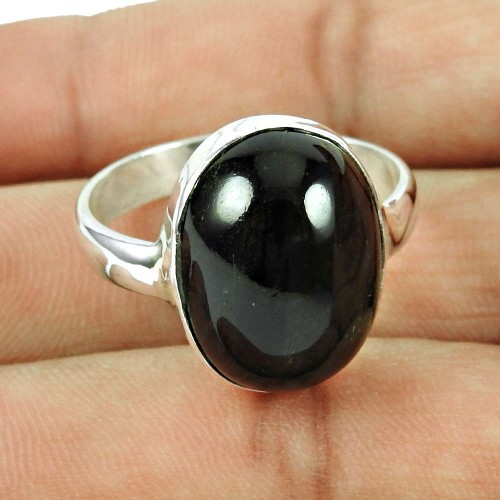 925 Sterling Silver Indian Jewellery Traditional Black Star Gemstone Ring Fabricant
