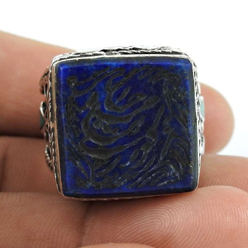 Party Wear 925 Sterling Silver Inlay Lapis Lazuli Gemstone Turkish Ring Bohemian Jewellery