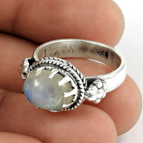 925 Silver Jewellery Ethnic Rainbow Moonstone Ring Wholesaler