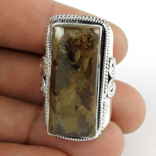 Sterling Silver Jewellery Ethnic Bronzite Gemstone Ring