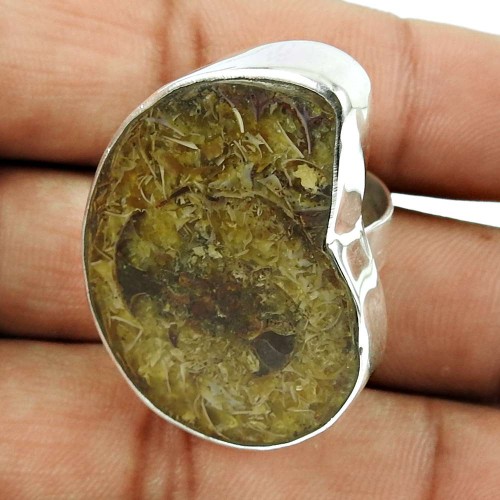 Scrumptious 925 Sterling Silver Ammonite Gemstone Ring Jewelry