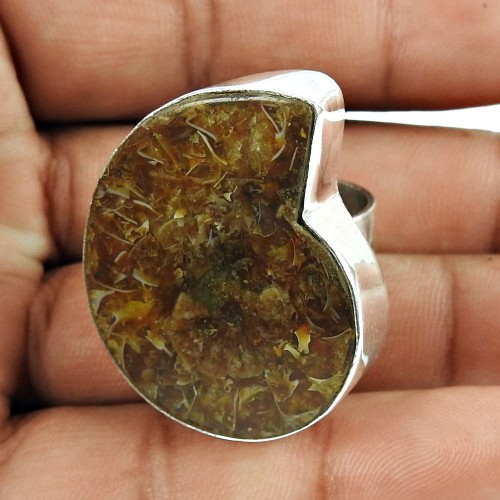 Stylish 925 Sterling Silver Ammonite Gemstone Ring Jewelry