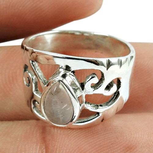 925 Sterling Silver Jewellery High Polish Rose Quartz Gemstone Ring Fabricant