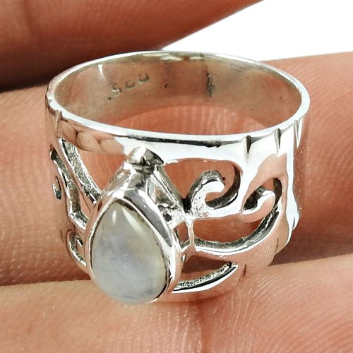 Daily Wear Rainbow Moonstone Sterling Silver Ring 925 Sterling Silver Jewellery