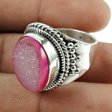 You Deserve !! 925 Sterling Silver Pink Druzy Ring Ethnic Jewellery